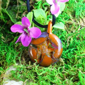 Lampwork Round Glass Jewelry // Borosilicate Glass // Boro Pendant // Glass Necklace // Round with Orange Cellular Design // Z173