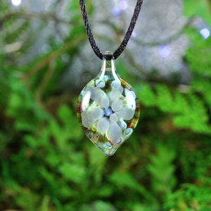 Flower Implosion Lampwork Pendant // Handmade Glass // Boro/Borosilicate Glass // Gray, Blue, Green, Soft 3-D // Z1152