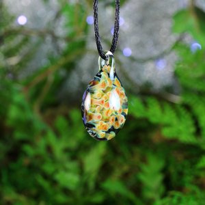 Mushroom Fungi Implosion Pendant // Lampwork Jewelry // Borosilicate/Boro Pendant // Blue, Prism, Orange, Yellow // Z1169