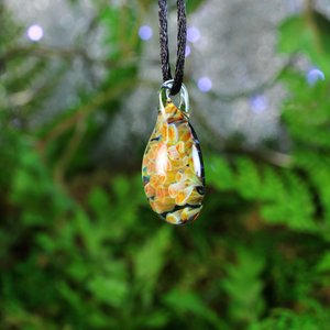 Mushroom Fungi Implosion Pendant // Lampwork Jewelry // Borosilicate/Boro Pendant // Blue, Prism, Orange, Yellow // Z1169