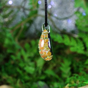 Mushroom Fungi Implosion Pendant // Lampwork Jewelry // Borosilicate/Boro Pendant // Blue, Prism, Orange, Yellow // Z1169