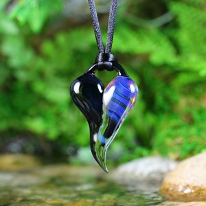 Lampwork Heart Pendant // Heart Necklace // Boro Pendant // Boro/Brosilicate Glass // Striped, Purple, Blue, Black // Z1171