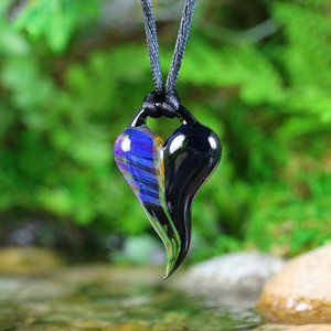 Lampwork Heart Pendant // Heart Necklace // Boro Pendant // Boro/Brosilicate Glass // Striped, Purple, Blue, Black // Z1171