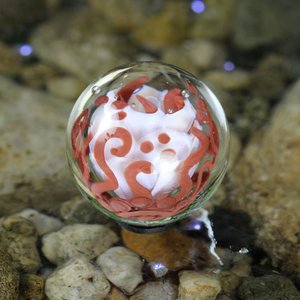 Handmade Lampwork Flower Marble (Borosilicate / Boro Glass) w/ Opal Orb & Art Nouveau Inspired Vines - Hand Blown Marbles - 1 5/16 inch/34mm