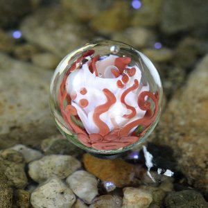 Handmade Lampwork Flower Marble (Borosilicate / Boro Glass) w/ Opal Orb & Art Nouveau Inspired Vines - Hand Blown Marbles - 1 5/16 inch/34mm