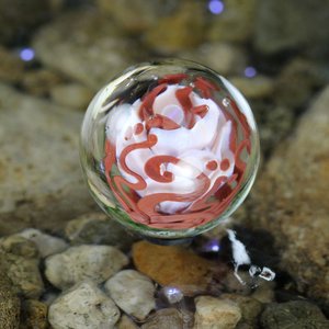 Handmade Lampwork Flower Marble (Borosilicate / Boro Glass) w/ Opal Orb & Art Nouveau Inspired Vines - Hand Blown Marbles - 1 5/16 inch/34mm