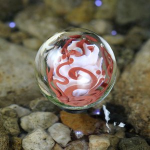 Handmade Lampwork Flower Marble (Borosilicate / Boro Glass) w/ Opal Orb & Art Nouveau Inspired Vines - Hand Blown Marbles - 1 5/16 inch/34mm