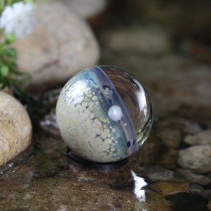 Handmade Lampwork Marble (Borosilicate/Boro Glass) Hand-Blown Hider Lunar Space Marbles - Mirror Moon Bubble - 1 inch / 26mm - Z773