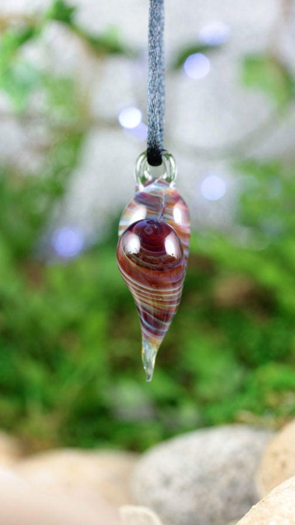 Lampwork Pendant // Heart Necklace // Boro Pendant // Boro/Brosilicate Glass // Striped, Purple, Cranberry Pink, Green // Z1025