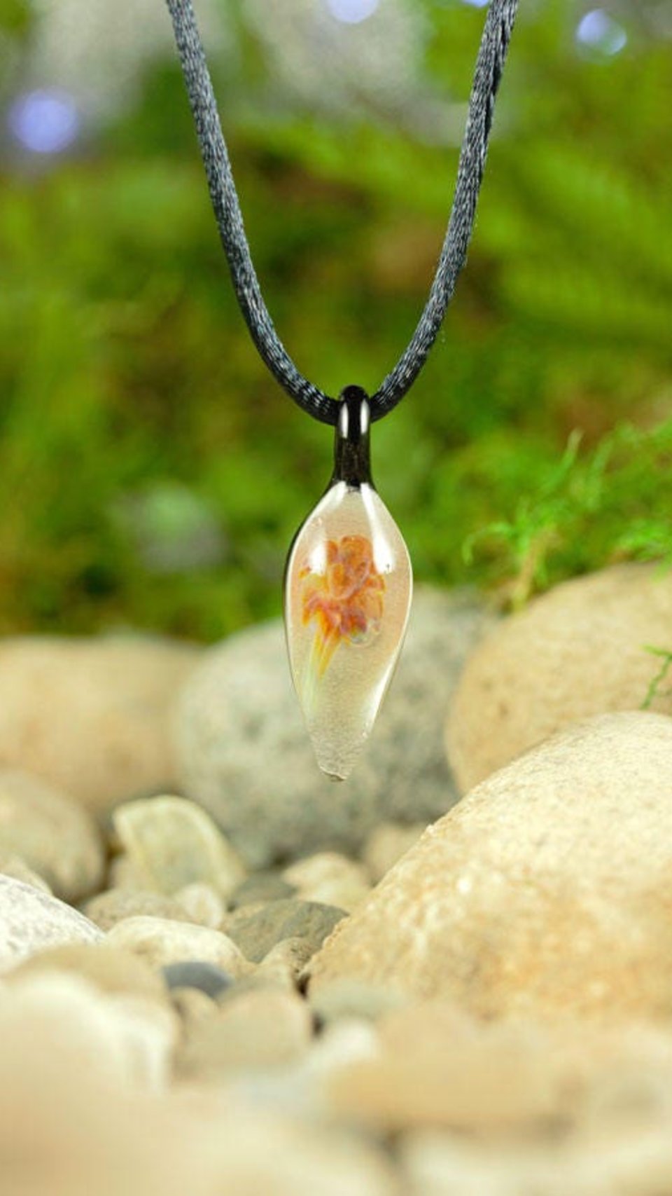 Hand Blown Implosion Pendant, Lampwork Jewelry, Borosilicate Glass, Boro Pendant, Handmade Tiny Small Necklace - Amber, White, Black - Z1044