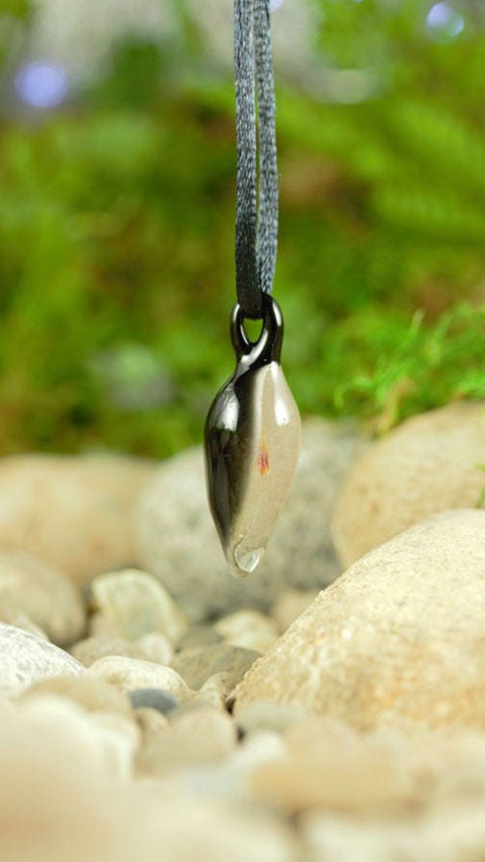 Hand Blown Implosion Pendant, Lampwork Jewelry, Borosilicate Glass, Boro Pendant, Handmade Tiny Small Necklace - Amber, White, Black - Z1044