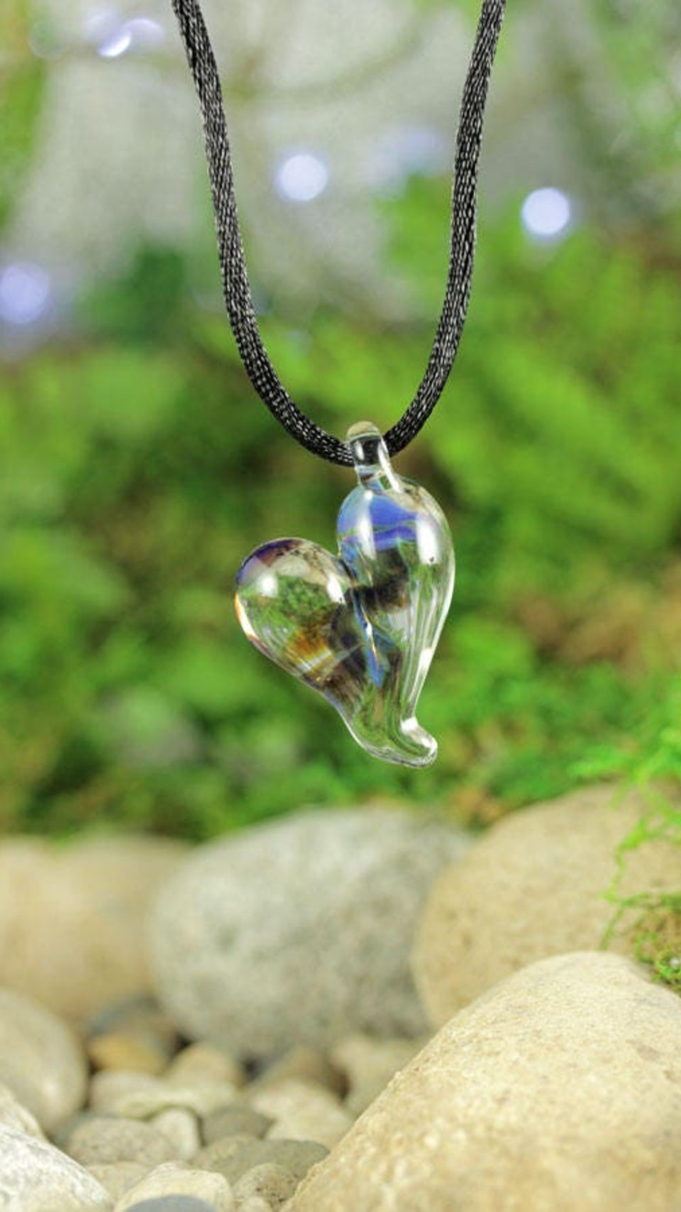 Hand Blown Lampwork Glass Heart Pendant Necklace // Boro/Borosilicate // Handmade Glass Art // Clear, Yellow, Brown, Iridescent // Z1066