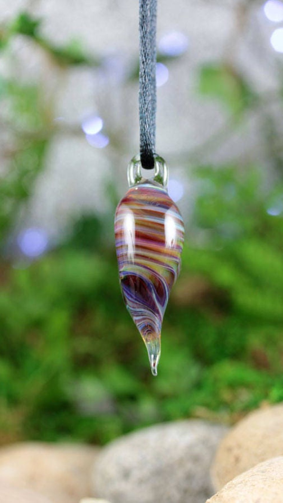 Lampwork Pendant // Heart Necklace // Boro Pendant // Boro/Brosilicate Glass // Striped, Purple, Cranberry Pink, Green // Z1025