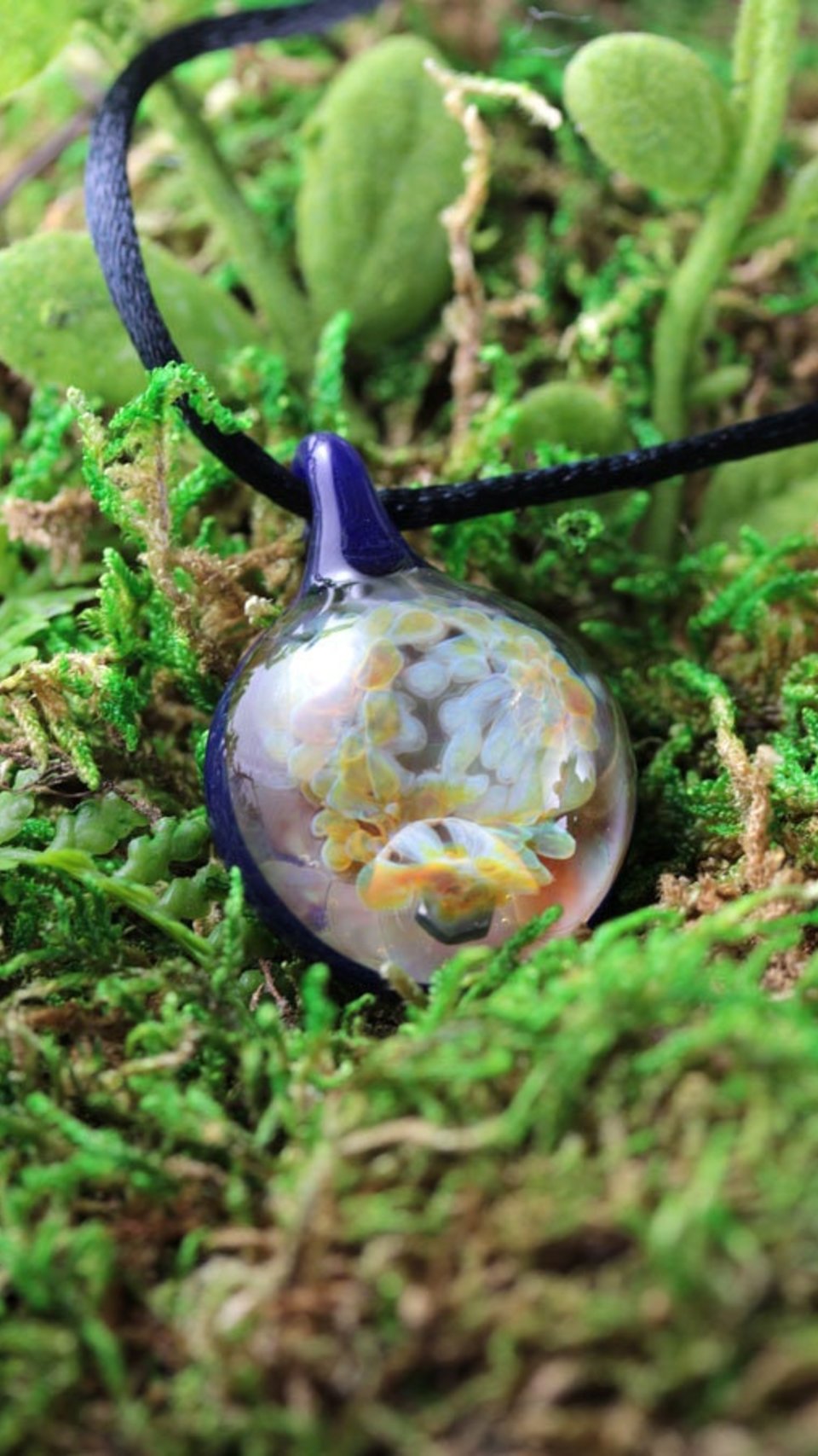 Implosion Pendant // Lampwork Jewelry // Borosilicate Glass // Boro Pendant // Luster Blue, Orange, Yellow, Green // 3 Nuts // Z1027