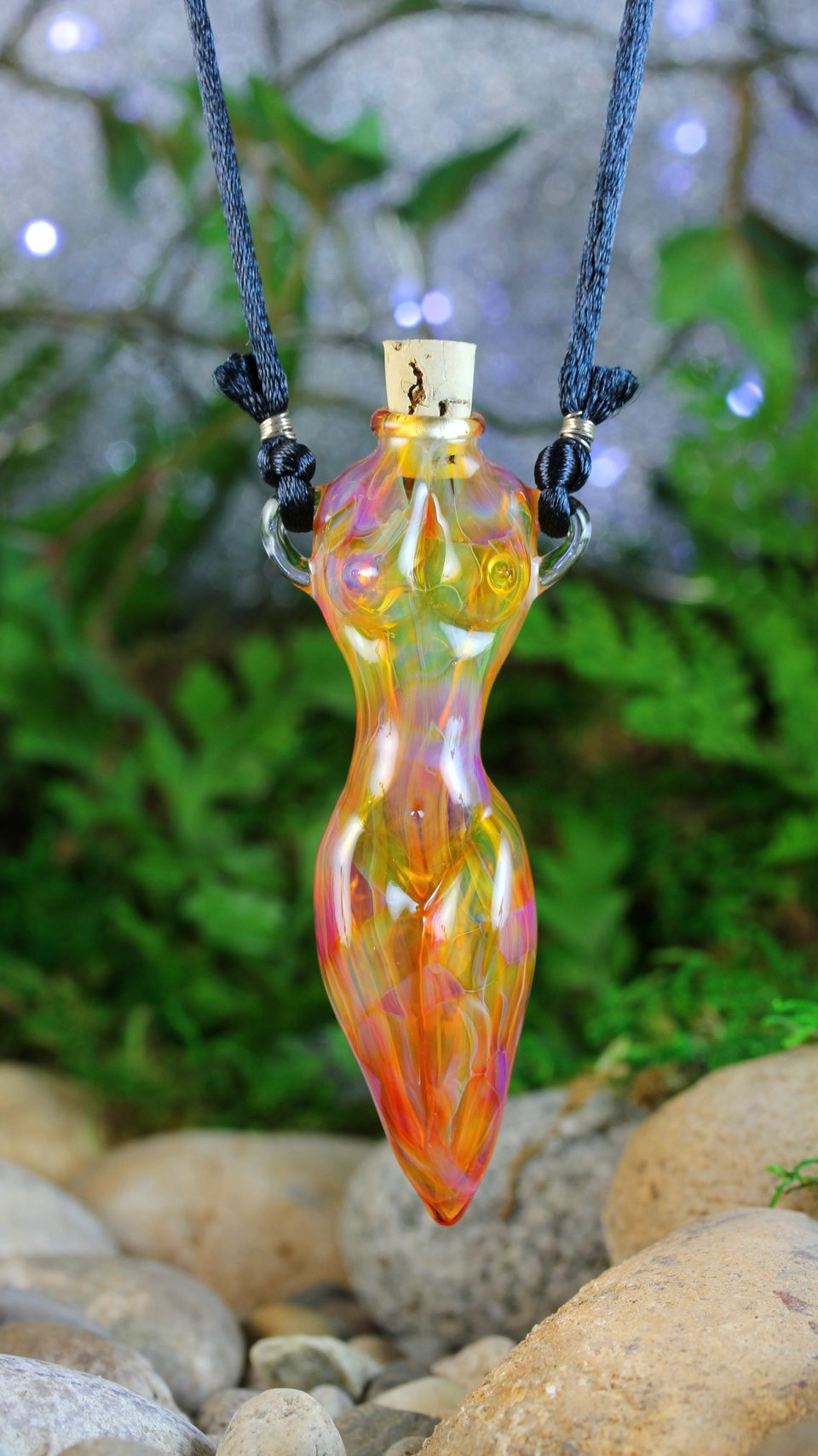 Hand Blown Fire Goddess Vessel // Lampwork Pendant Necklace // Boro/Borosilicate Glass // Oil, Perfume, Stash, Iridescent Rainbow // Z416