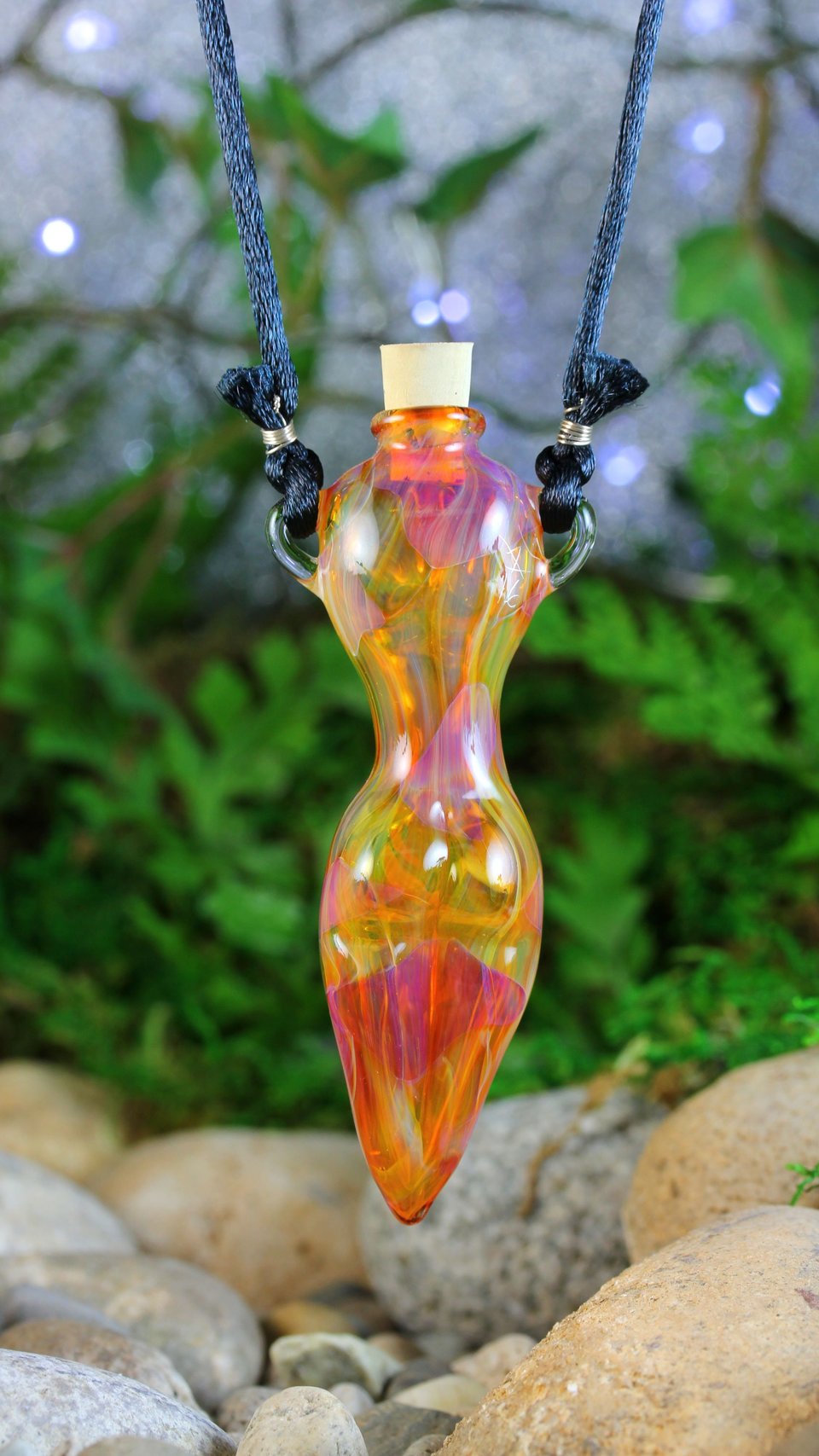 Hand Blown Fire Goddess Vessel // Lampwork Pendant Necklace // Boro/Borosilicate Glass // Oil, Perfume, Stash, Iridescent Rainbow // Z416