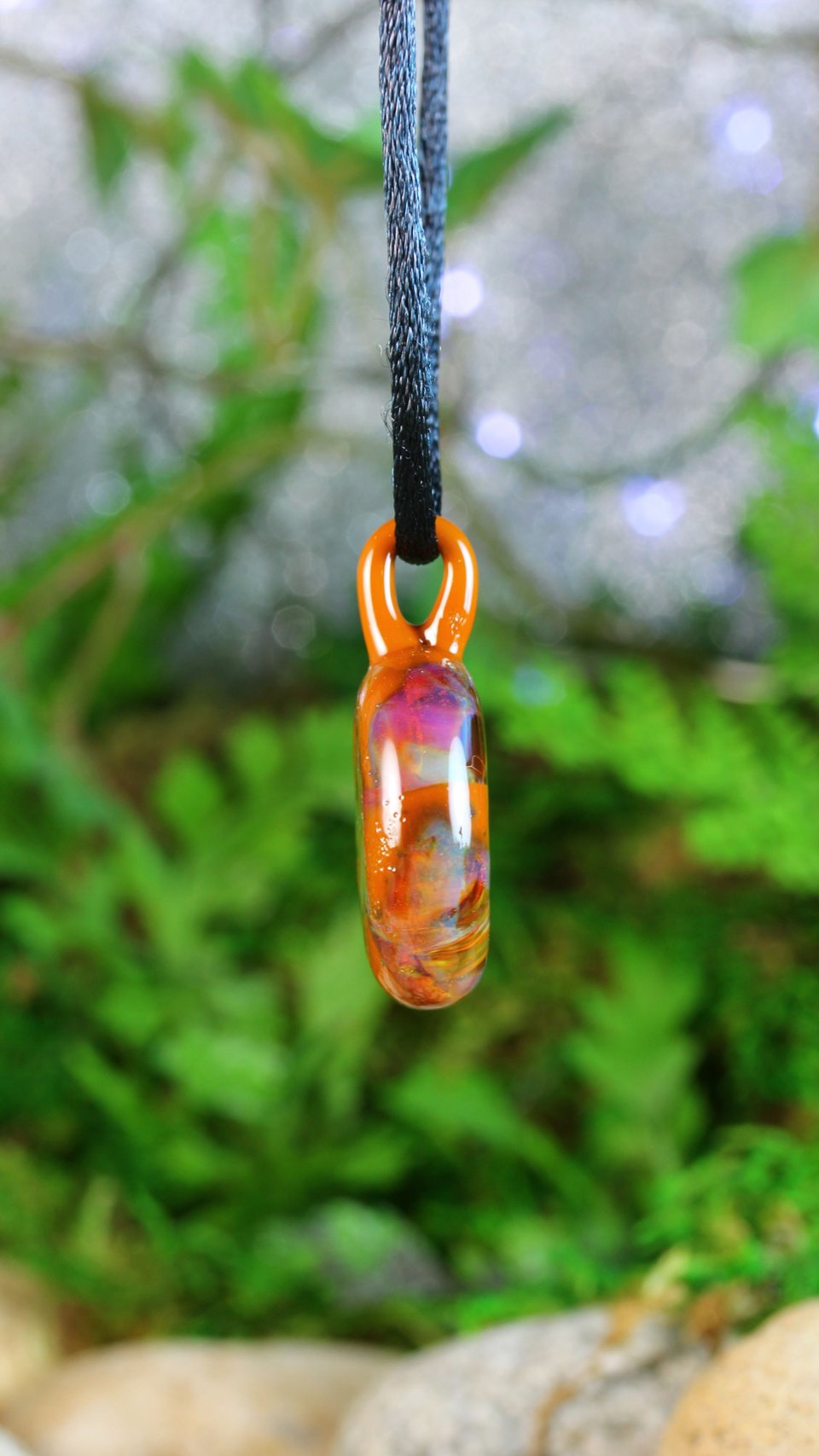 Lampwork Round Glass Jewelry // Borosilicate Glass // Boro Pendant // Glass Necklace // Round with Orange Cellular Design // Z173