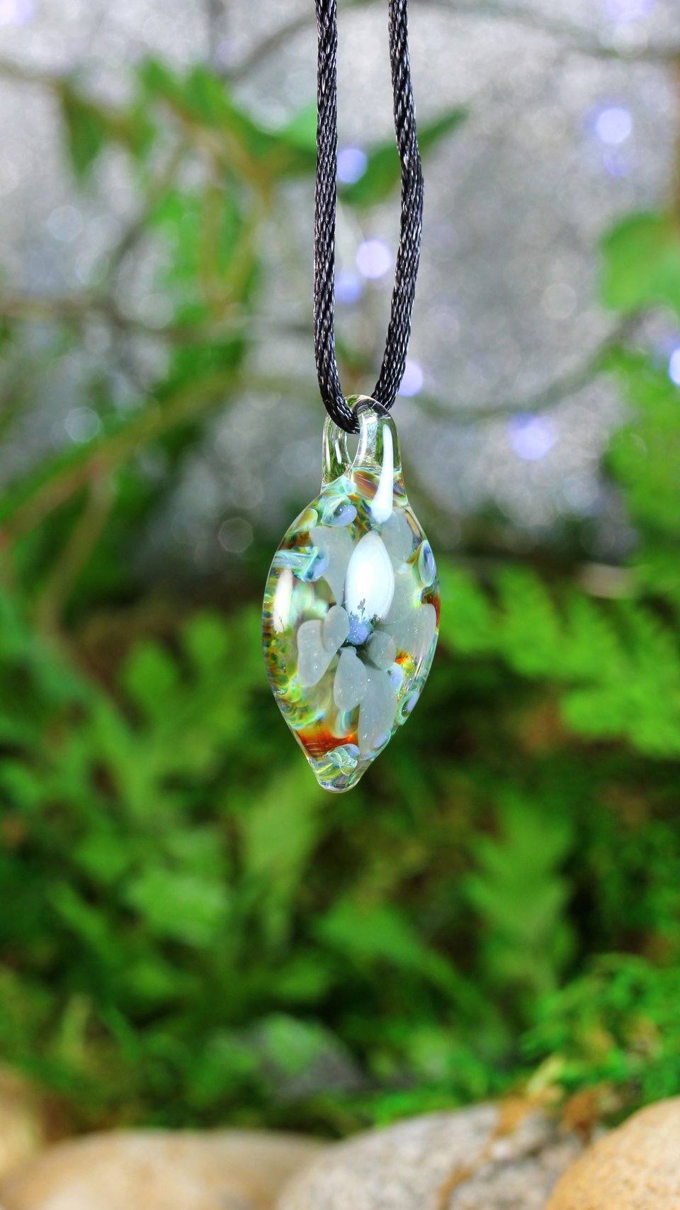 Flower Implosion Lampwork Pendant // Handmade Glass // Boro/Borosilicate Glass // Gray, Blue, Green, Soft 3-D // Z1152