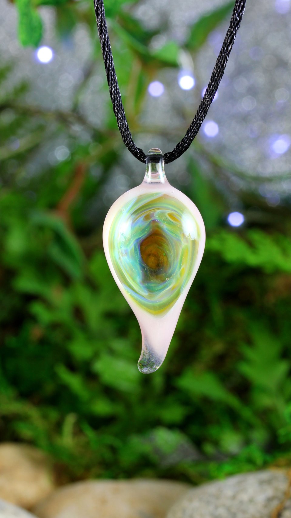 Infinity Lampwork Pendant // Boro/Borosilicate Glass Necklace // Iridescent Light Rainbow Flecks, Pink // Z1088