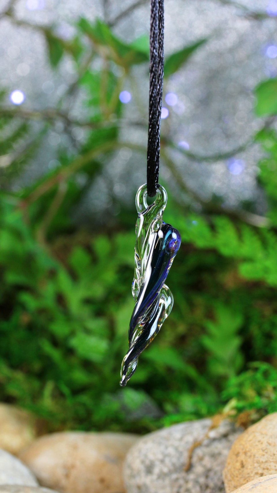 Hand Blown Branch Pendant // Lampwork Jewelry // Borosilicate Glass, Boro Pendant // Handmade Small Necklace // Blue, Brown, Clear // Z327