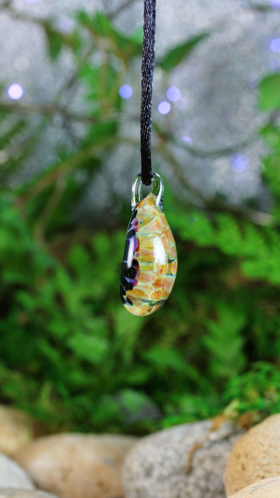 Mushroom Fungi Implosion Pendant // Lampwork Jewelry // Borosilicate/Boro Pendant // Blue, Prism, Orange, Yellow // Z1169