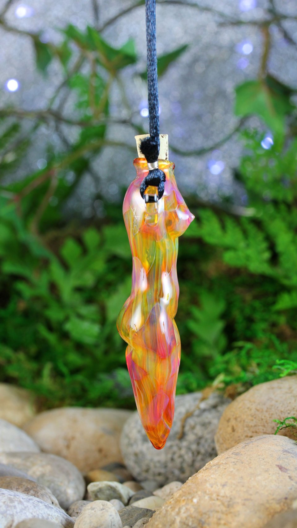 Hand Blown Fire Goddess Vessel // Lampwork Pendant Necklace // Boro/Borosilicate Glass // Oil, Perfume, Stash, Iridescent Rainbow // Z416