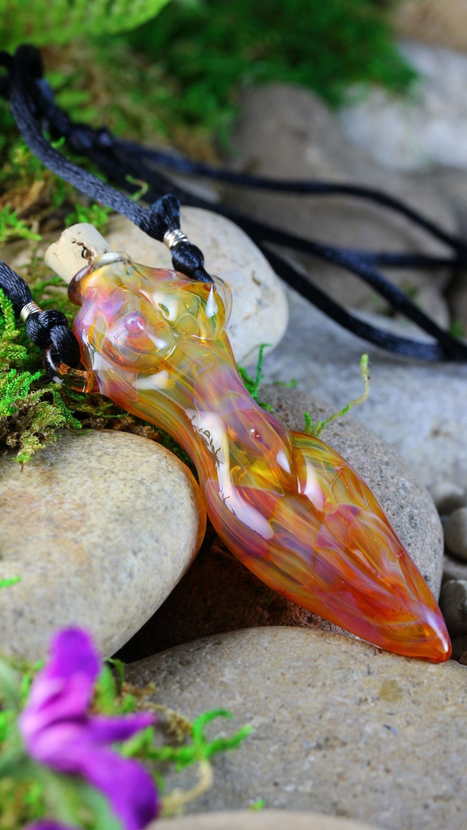 Hand Blown Fire Goddess Vessel // Lampwork Pendant Necklace // Boro/Borosilicate Glass // Oil, Perfume, Stash, Iridescent Rainbow // Z416