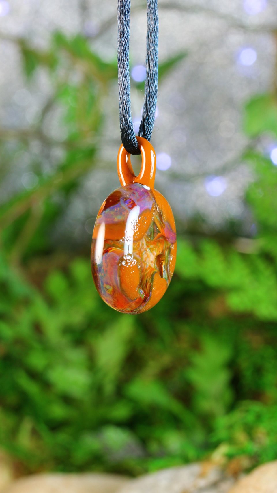 Lampwork Round Glass Jewelry // Borosilicate Glass // Boro Pendant // Glass Necklace // Round with Orange Cellular Design // Z173