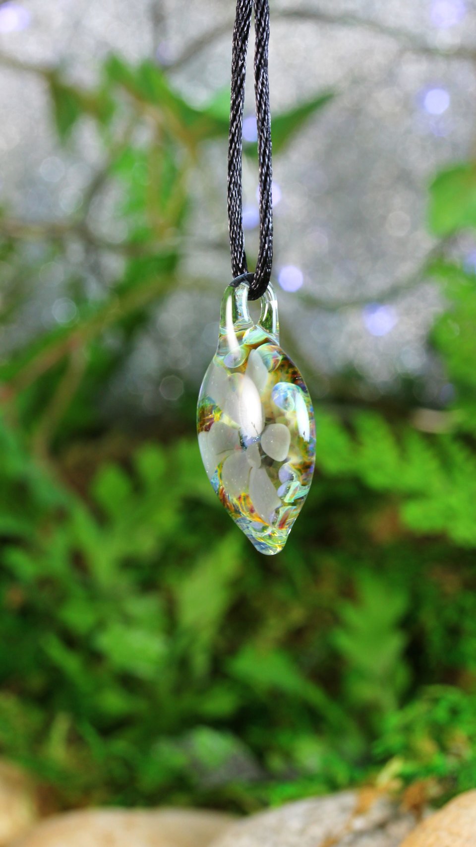 Flower Implosion Lampwork Pendant // Handmade Glass // Boro/Borosilicate Glass // Gray, Blue, Green, Soft 3-D // Z1152