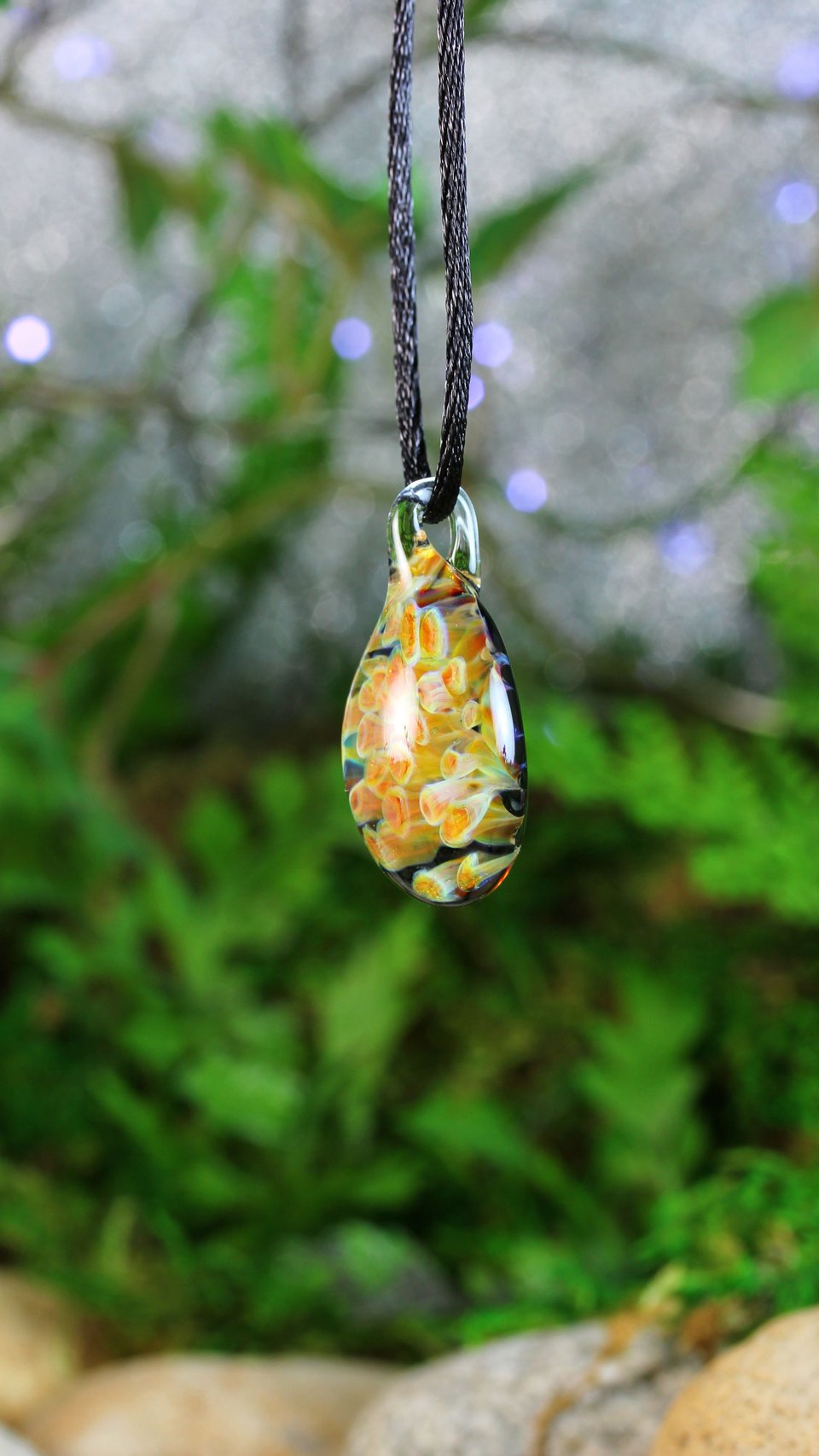 Mushroom Fungi Implosion Pendant // Lampwork Jewelry // Borosilicate/Boro Pendant // Blue, Prism, Orange, Yellow // Z1169