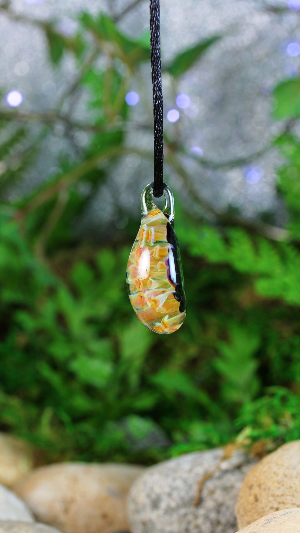 Mushroom Fungi Implosion Pendant // Lampwork Jewelry // Borosilicate/Boro Pendant // Blue, Prism, Orange, Yellow // Z1169