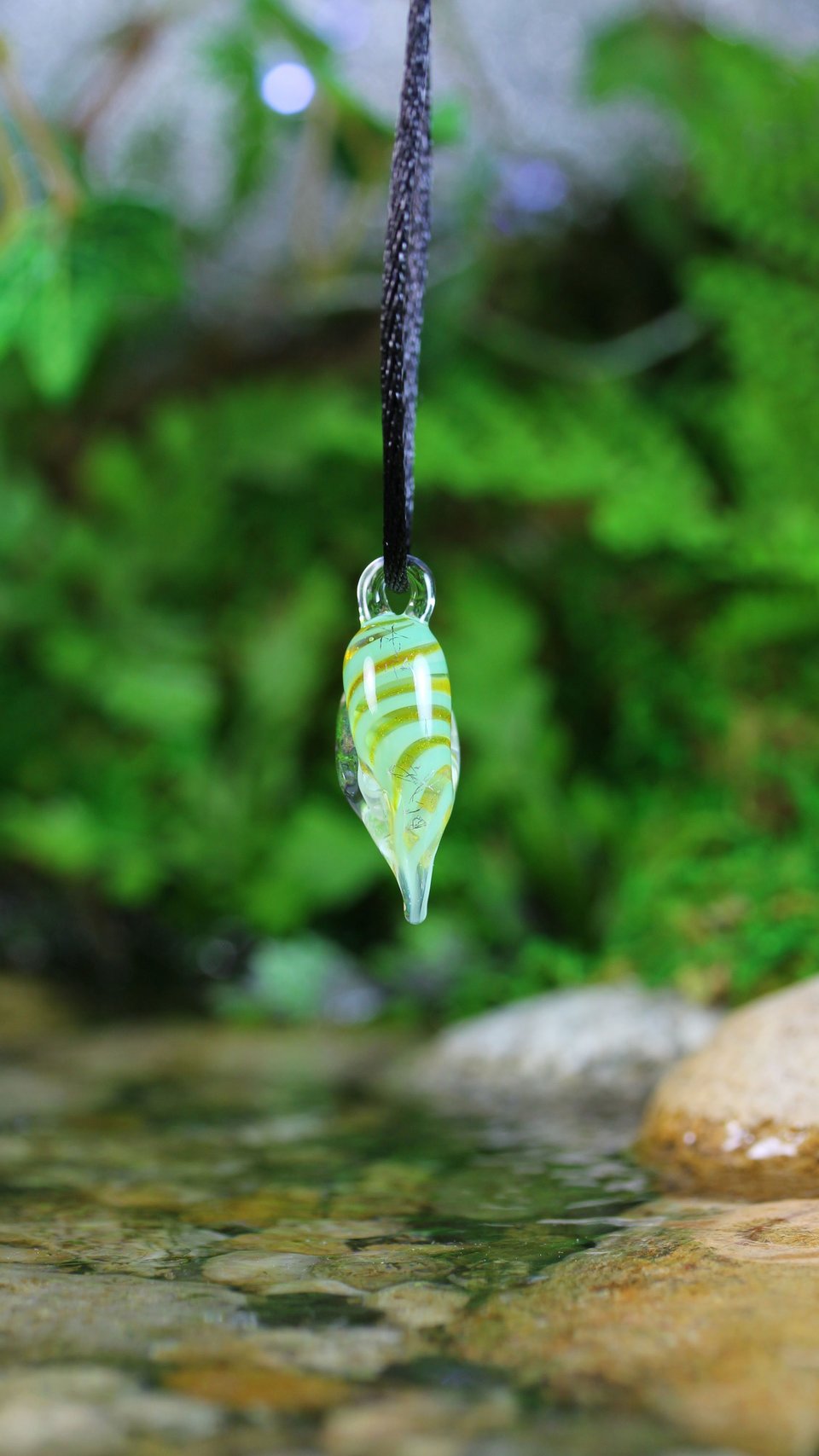 Lampwork Mushroom Heart Pendant // Heart Necklace // Boro Pendant // Boro/Brosilicate Glass // Mint Green -1170