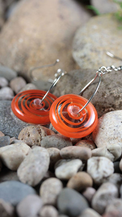 Lampwork Dangle Earrings // Soft Effetre Moretti Glass // Orange Candy Spiral Beaded Earrings // Z910