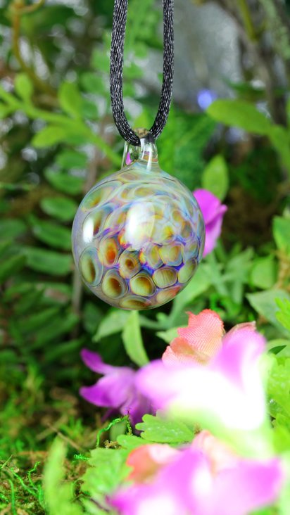 Honeycomb Lampwork Pendant Necklace // Borosilicate/Boro Glass // Rainbow Neons in a Swirled Honeycomb // Z1123