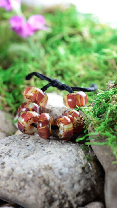 7 Loose Lampwork Rondelle Beads // Borosilicate/Boro Glass // Caramel Toffee Crunch Here I Come // Amber, Yellow, Brown // Z803