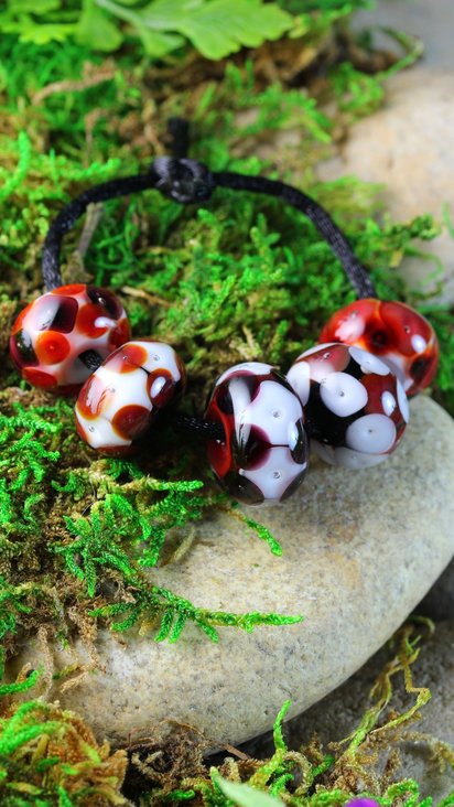 5 Loose Lampwork Rondelle Beads // Soft/Effetre Moretti Glass // Red, White, Black, Retro, Small to Large // Z811